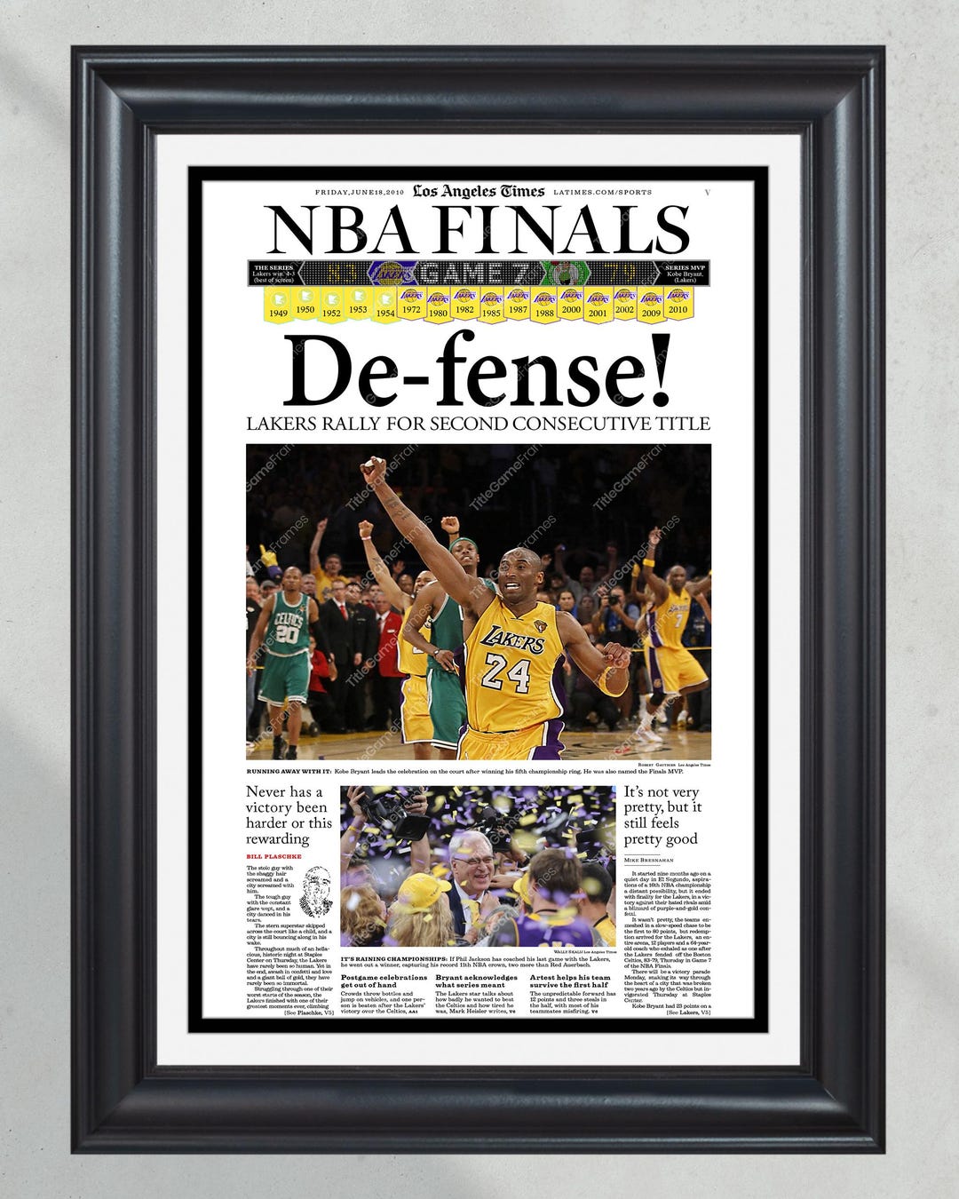 2010 Los Angeles LA Lakers NBA Championship Framed Print LA Times