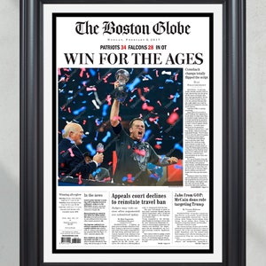 2017 New England Patriots Framed Super Bowl 51 Front Page Print, Patriots Comeback Gillette Stadium