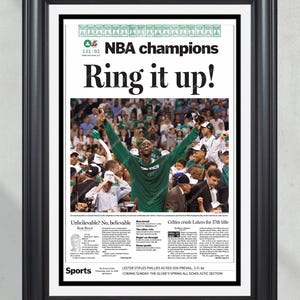 2008 Boston Celtics NBA Champs &quot;&quot;Ring it up&quot;&quot; gerahmter Zeitungs-Druck auf der Vorderseite.&quot;