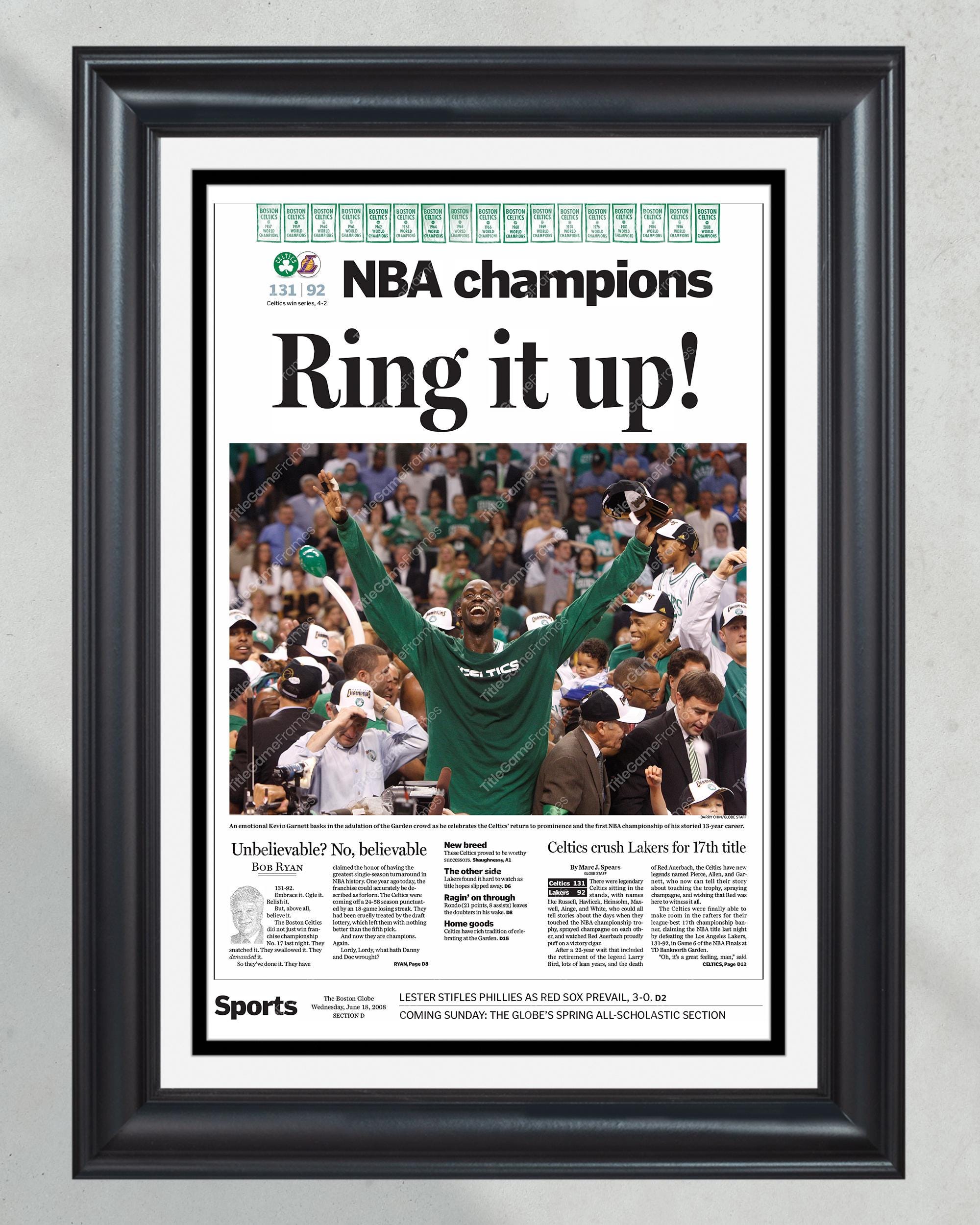 2008 Boston Celtics NBA Champions "Ring it up" Framed Newspaper Front Page Print PT60437