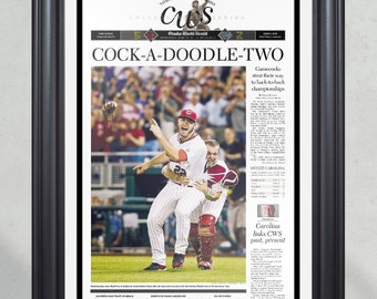 2011 South Carolina Gamecocks College World Series Champions Framed Front Page Newspaper Print