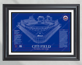 New York Mets Citi Field Stadium Ballpark Blueprint Baseball Wall Art