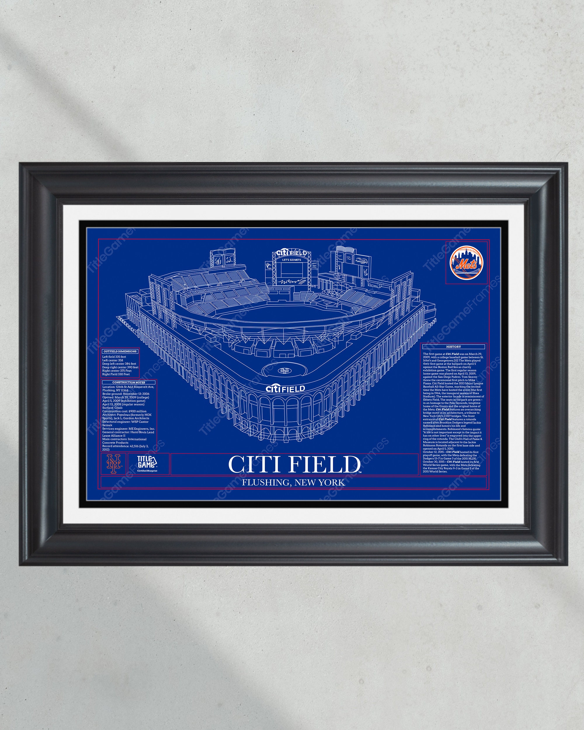 New York Mets Citi Field Stadium Ballpark Blueprint Baseball Wall Art PT60345