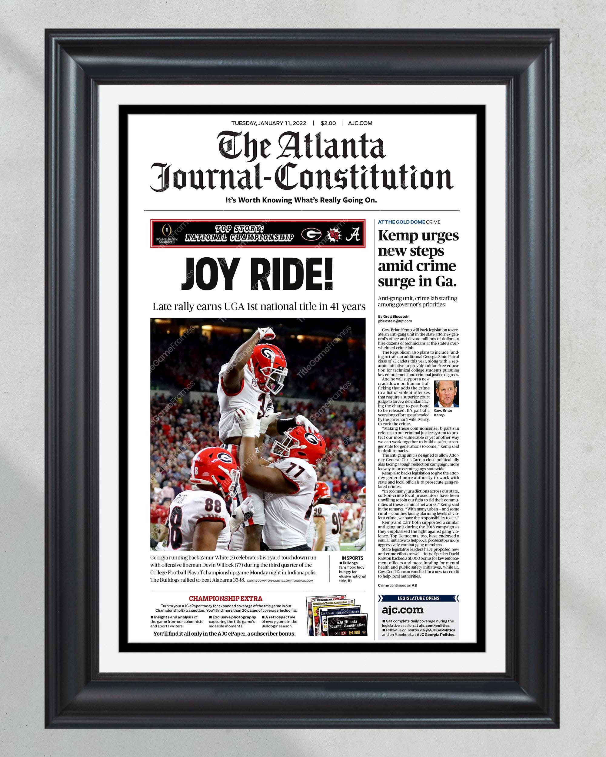 2022 Georgia Bulldogs 'Joy Ride' National Championship Framed Front Page Newspaper Print UGA PT60940