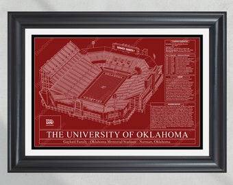 University of Oklahoma Gaylord Family Oklahoma Memorial Stadium Blueprint Football Print