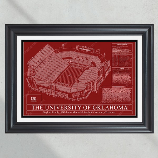 University of Oklahoma Gaylord Family Oklahoma Memorial Stadium Blueprint Football Print