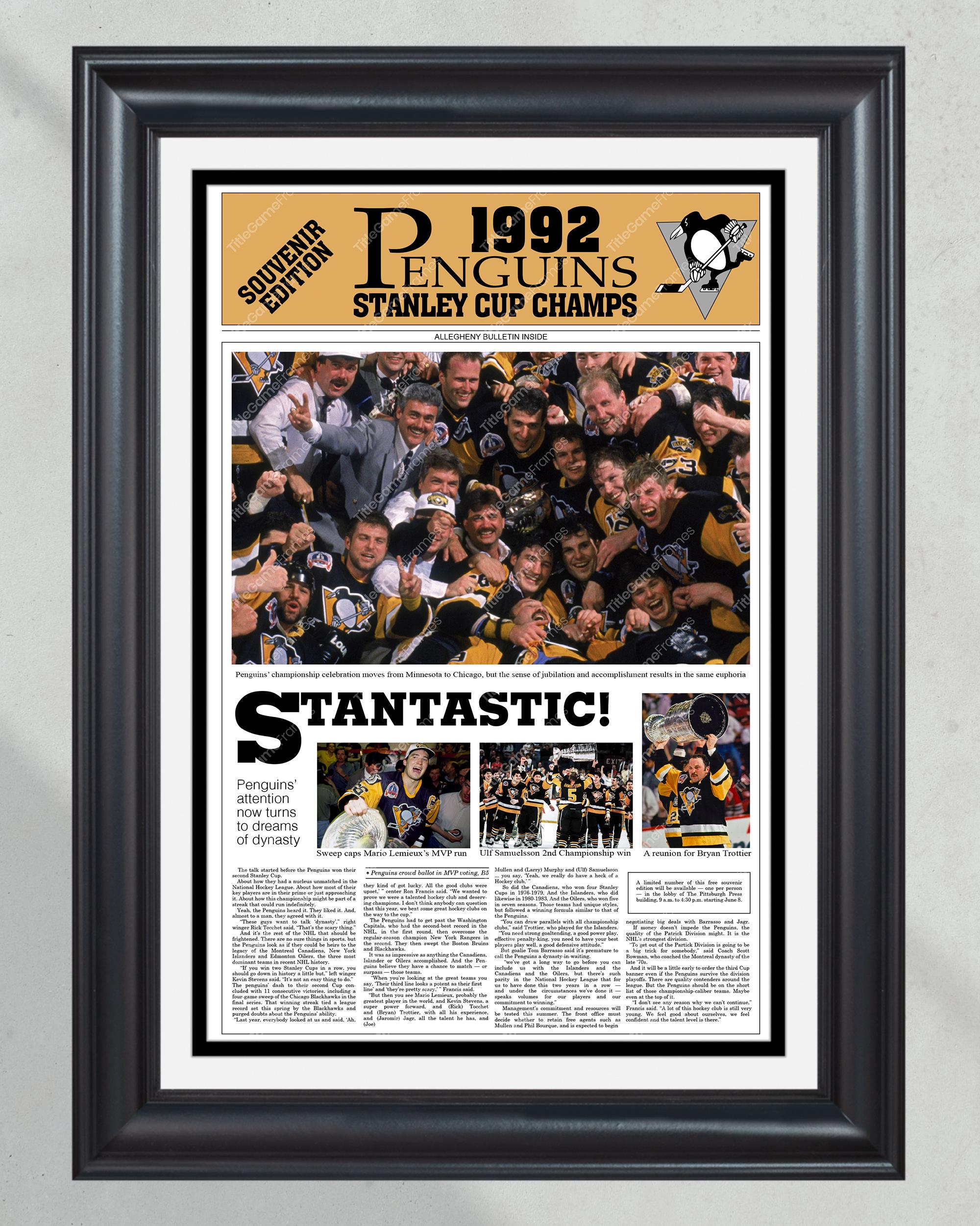 1992 Pittsburgh Penguins Stanley Cup Champions 'STANTASTIC!' Framed Front Page Newspaper Print PT60812