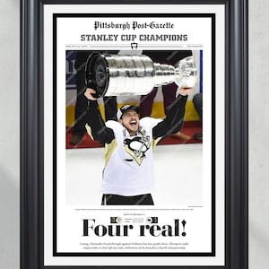 2016 Pittsburgh Penguins 'Vier Echte!' Stanley Cup Champs - Sidney Crosby gerahmter Zeitungsdruck
