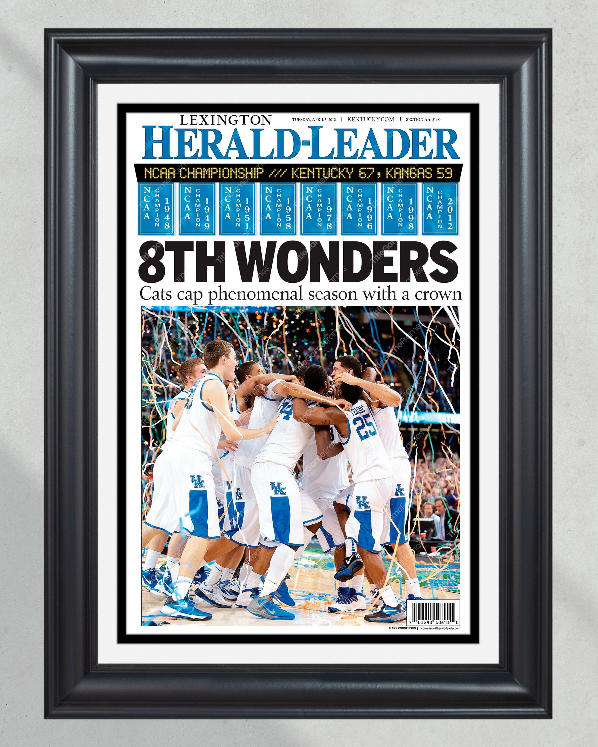 2012 Kentucky Wildcats '8th Wonders' - NCAA Basketball Champions Framed Newspaper PT60509