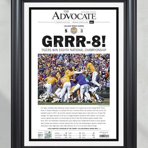 2025 LSU Tigers &quot;GRRR-8!&quot; College World Series Champions Framed Newspaper