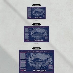 Truist Park Blueprint Prints Showcased in Three Different Sizes.