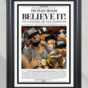 2016 Cleveland Cavaliers Cavs NBA Cup gerahmter Zeitungsdruck Lebron James