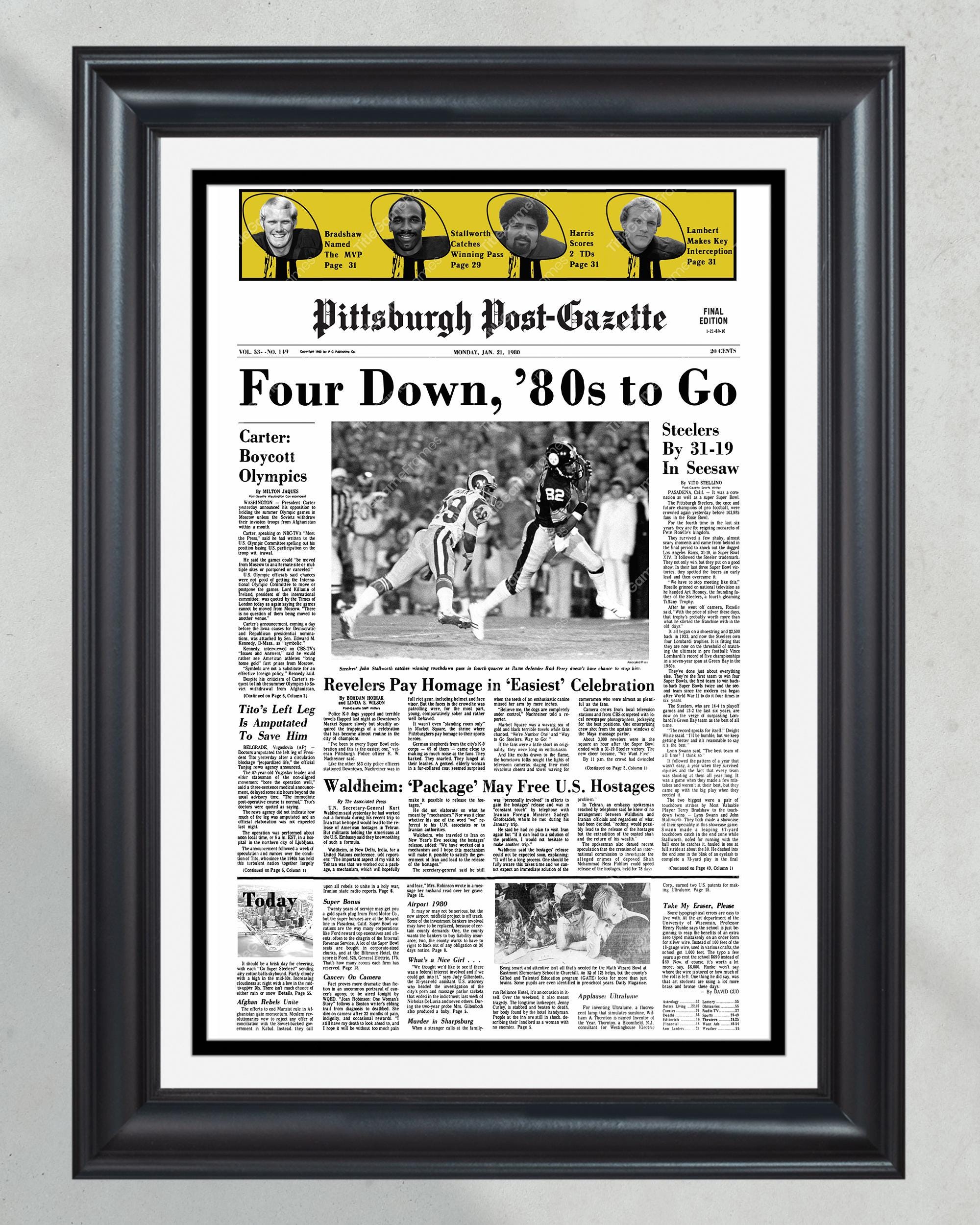 1980 Pittsburgh Steelers Super Bowl XIV Champions Framed Front Page Newspaper Print PT60814