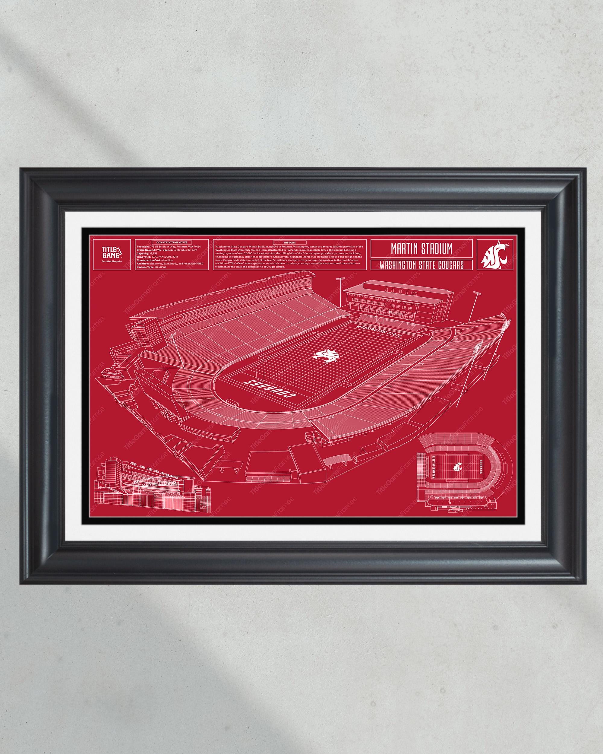 Washington State Cougars Martin Stadium: College Football Blueprint Wall Art PT60789