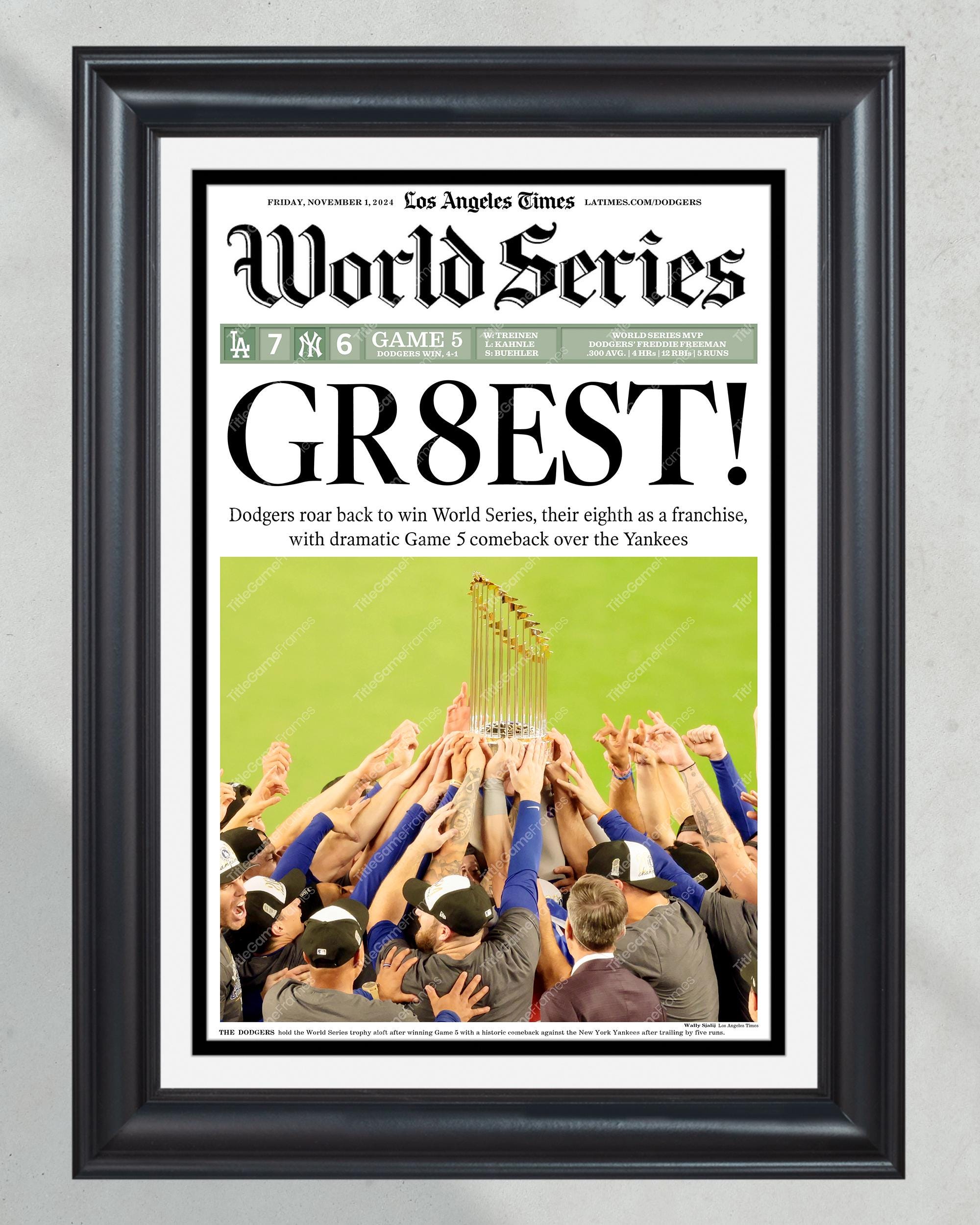 2024 LA Dodgers World Series Champions "GR8EST!" Framed Commemorative Newspaper PT60385