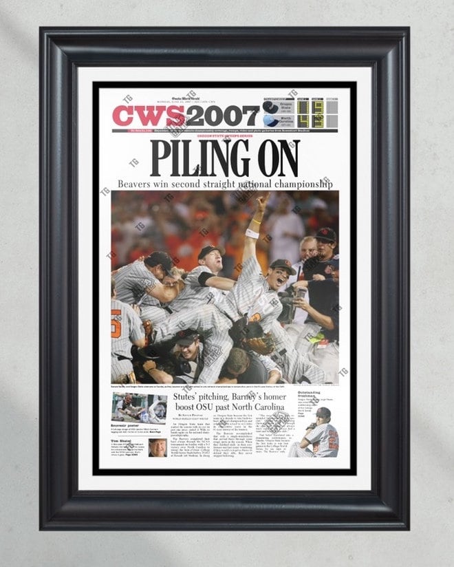 2007 Oregon State Beavers College World Series Champion Framed Newspaper Front Page Print PT60905
