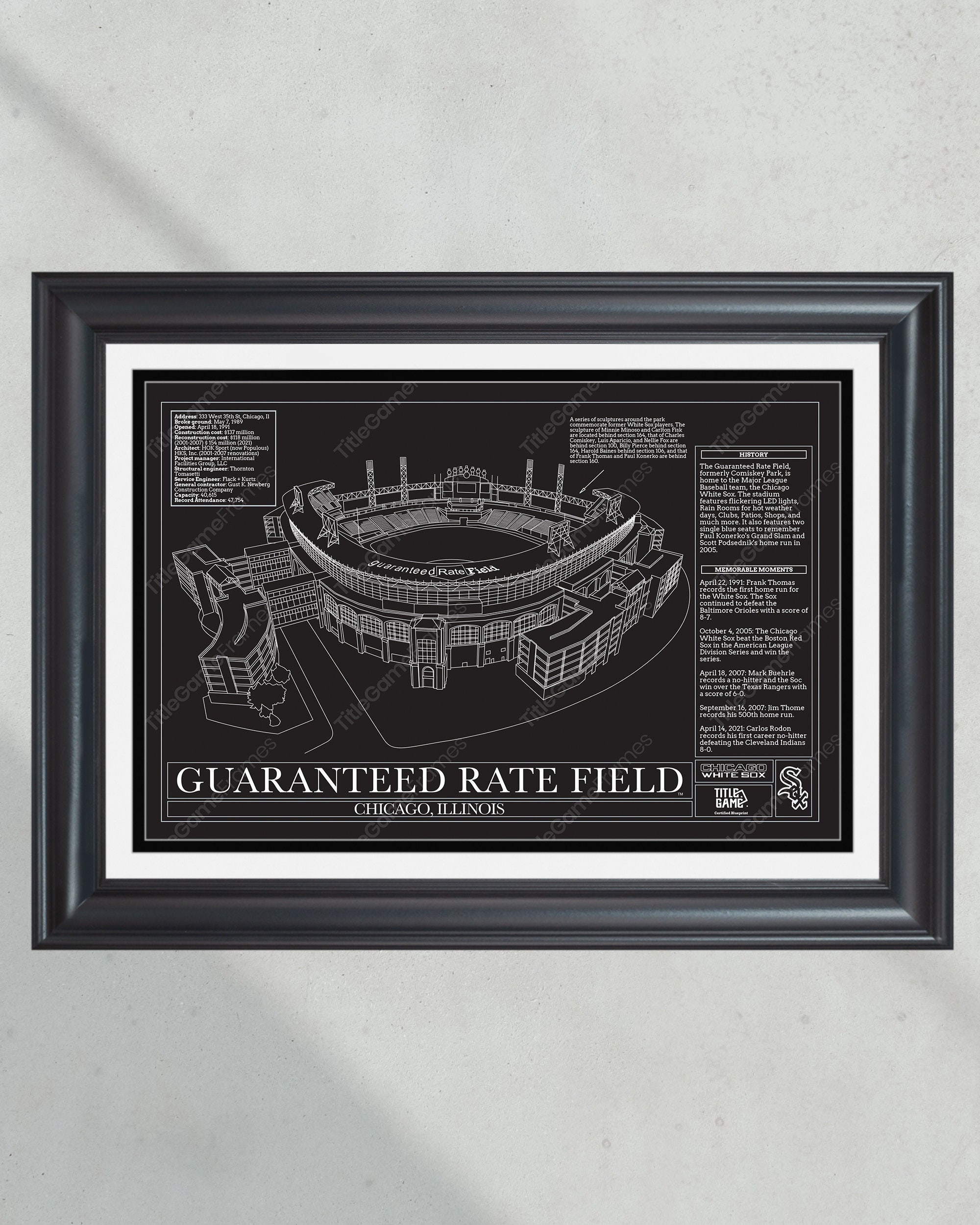 Chicago White Sox Guaranteed Rate Field Stadium Ballpark Blueprint Baseball Wall Art PT60630