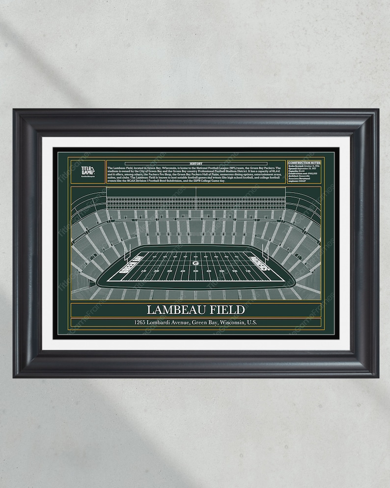 Wisconsin Packer Map Green Bay Packers Lambeau Field Stadium Blueprint Football Print - Etsy