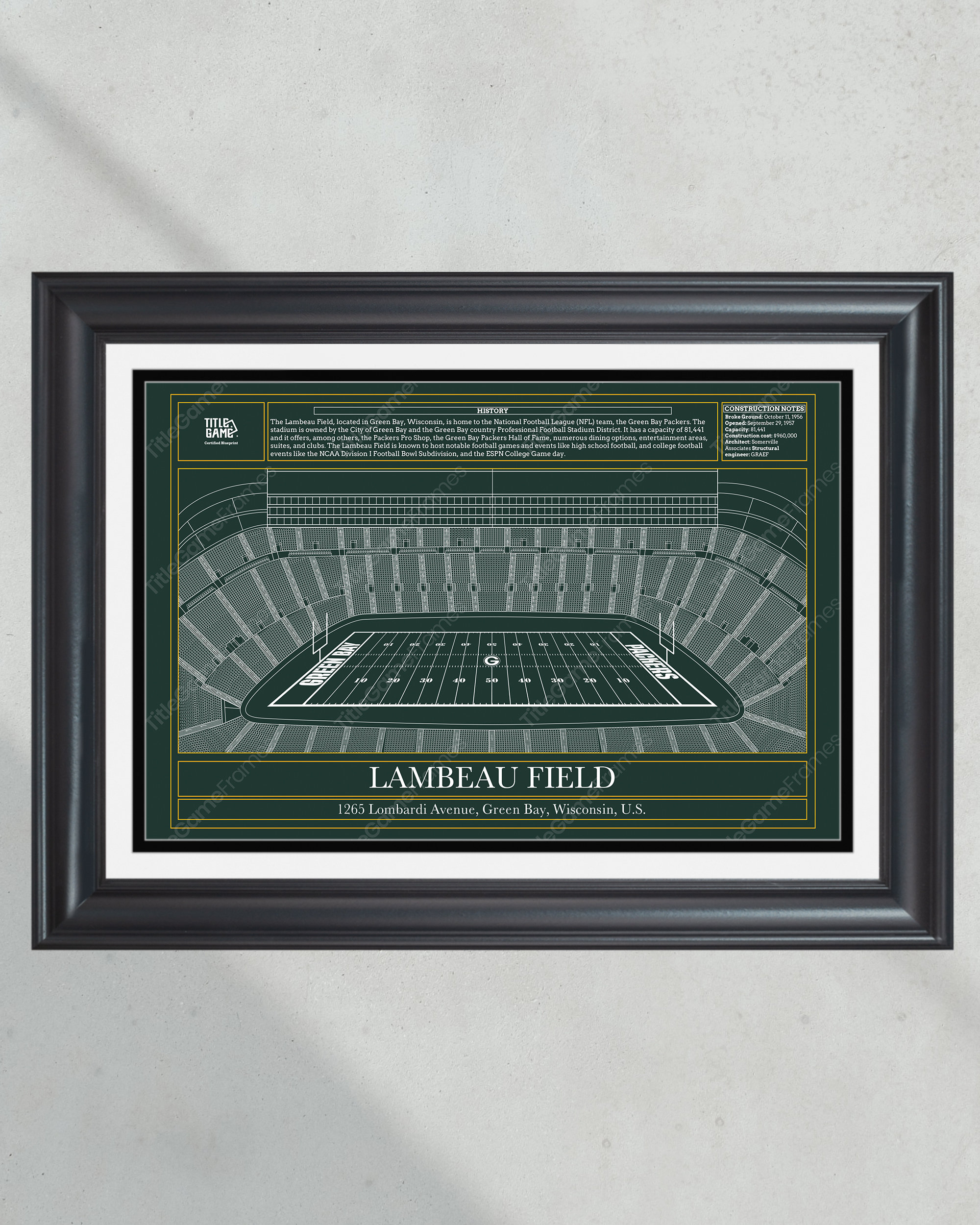 Green Bay Packers Lambeau Field Stadium Blueprint Football Print PT60730