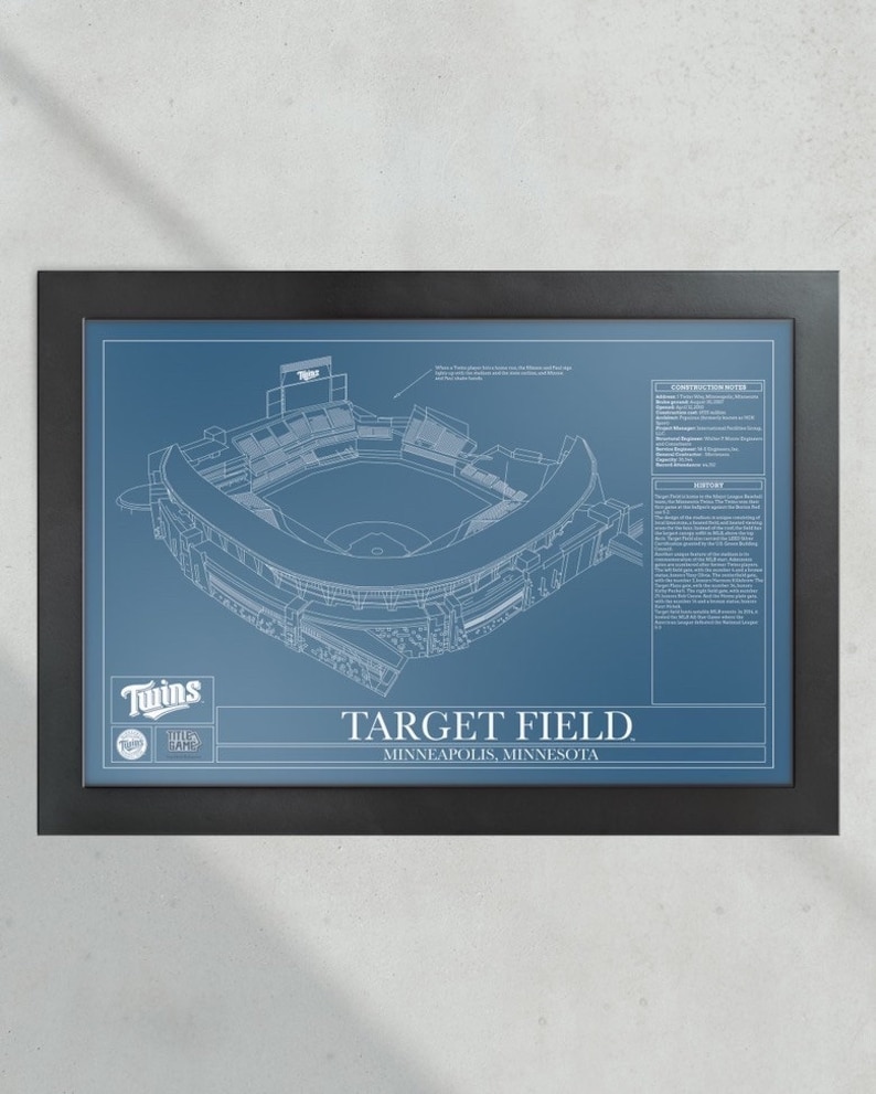 Minnesota Twins Target Field Stadium Ballpark Blueprint Baseball Wall ...