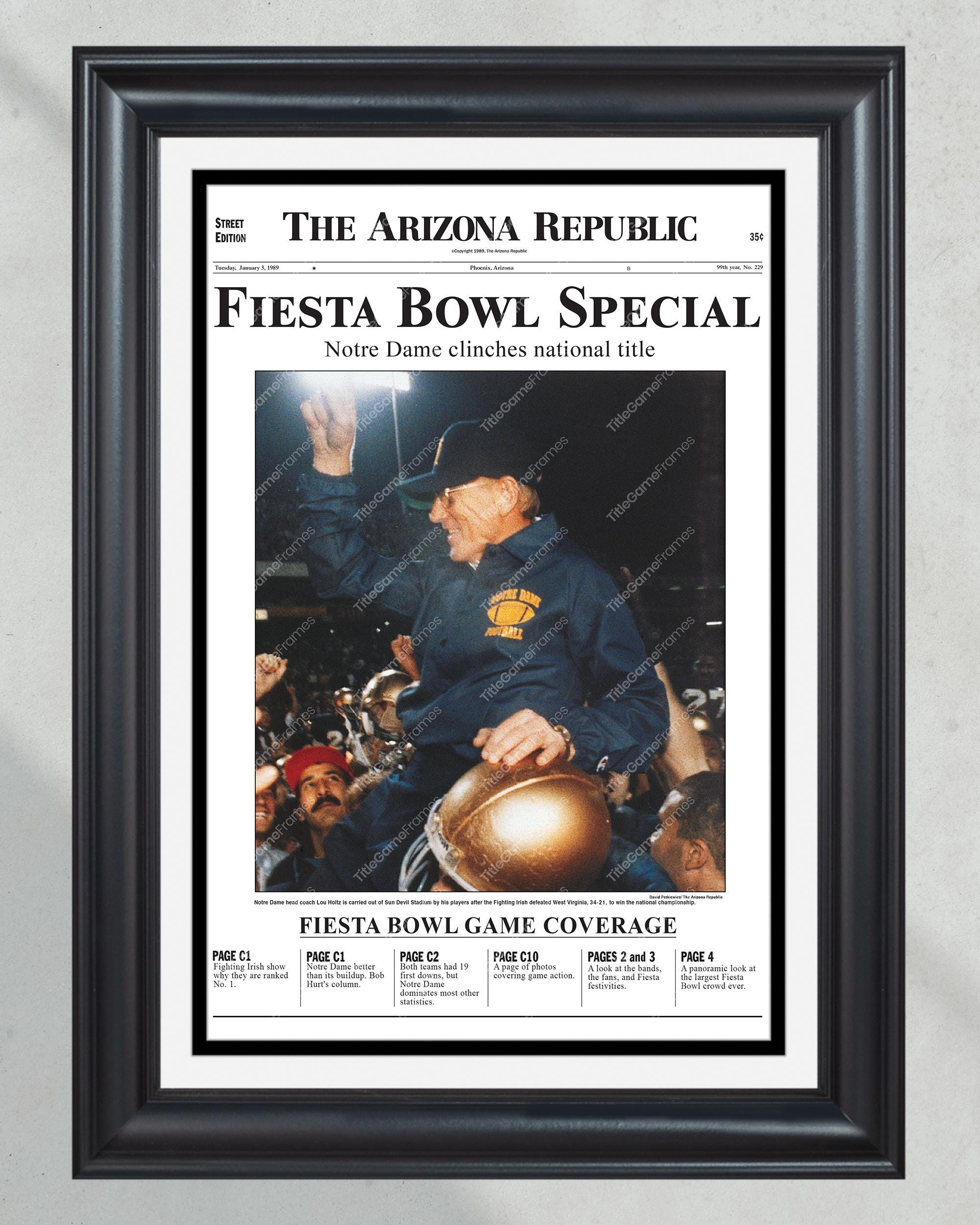 1988 Notre Dame Fighting Irish NCAA College Football National Champions Framed Front Page Newspaper Print PT60482
