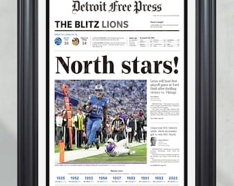 2023 Detroit Lions NFC North Champions 'North Stars!'- Framed Front Page Newspaper