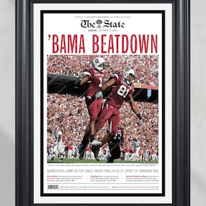 2010 South Carolina Gamecocks Upset Alabama 'BAMA BEATDOWN' Framed Front Page Newspaper Print