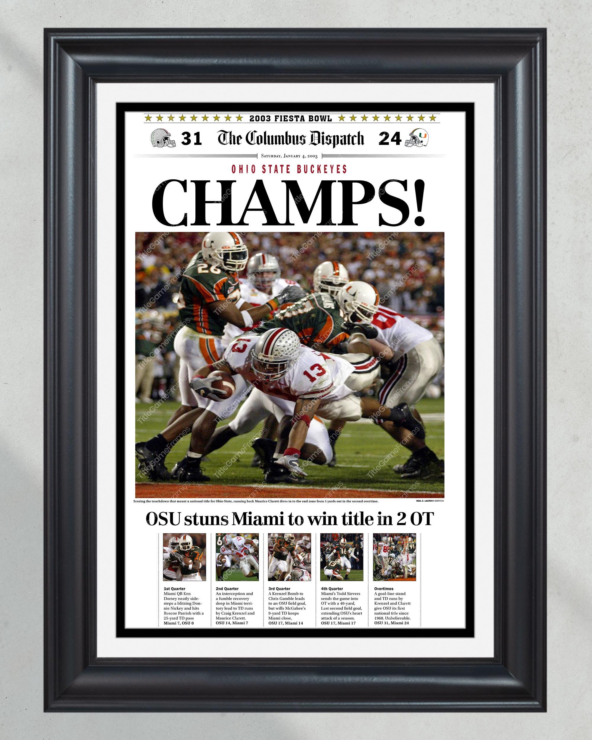 2002 Ohio State Buckeyes NCAA College Football National Champions Framed Front Page Newspaper Print PT60946