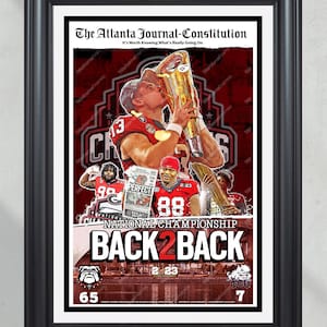 2023 Georgia Bulldogs &#39;BACK 2 BACK&#39; College Football National Champions Framed Front Page Newspaper Print