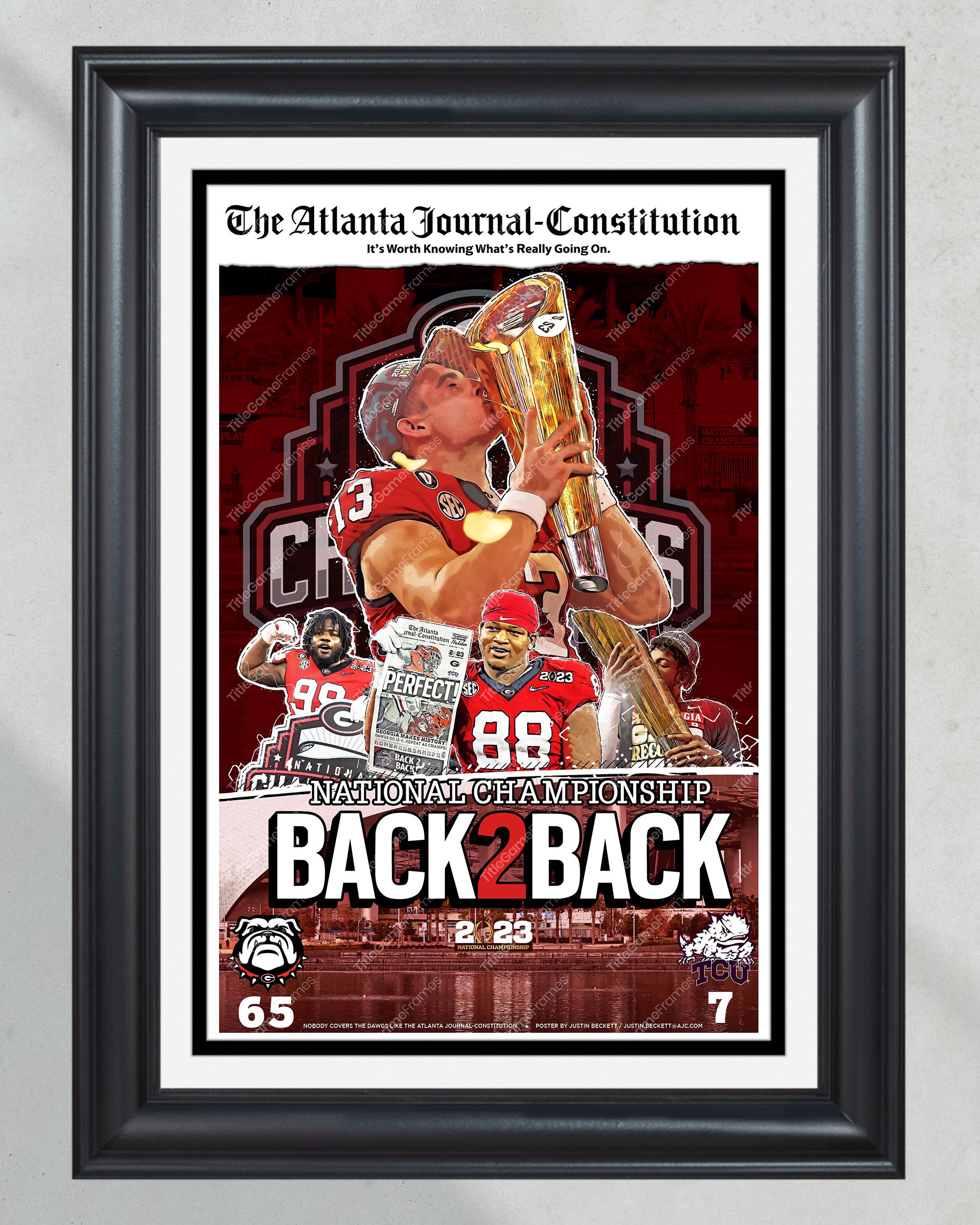 2023 Georgia Bulldogs 'BACK 2 BACK' College Football National Champions Framed Front Page Newspaper Print PT60775