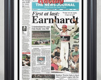 Daytona 1998: Daytona 500 Dale Earnhardt Victory ingelijste voorpagina met krantenafdruk