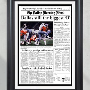 1978 Cowboys de Dallas Super XII Champions page encadrée impression journal