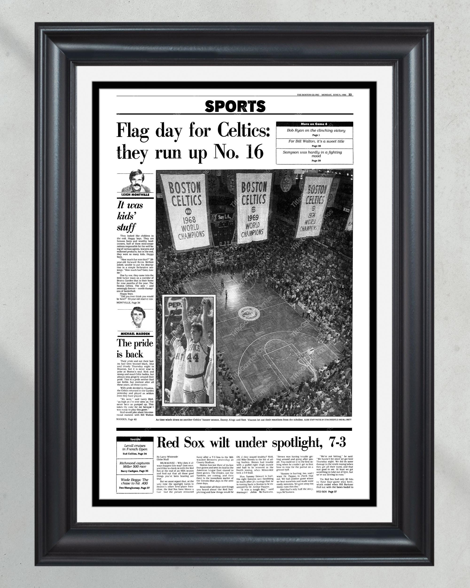 1986 Boston Garden Celtics Championship Banner Framed Newspaper PT61022