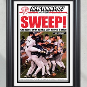 1998 Yankees World Series Champions &#39;SWEEP!&#39; Framed Front Page Newspaper