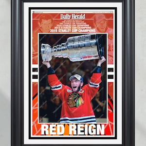 Impressão de jornal emoldurada 'RED REIGN' dos campeões da Stanley Cup do Chicago Blackhawks de 2015
