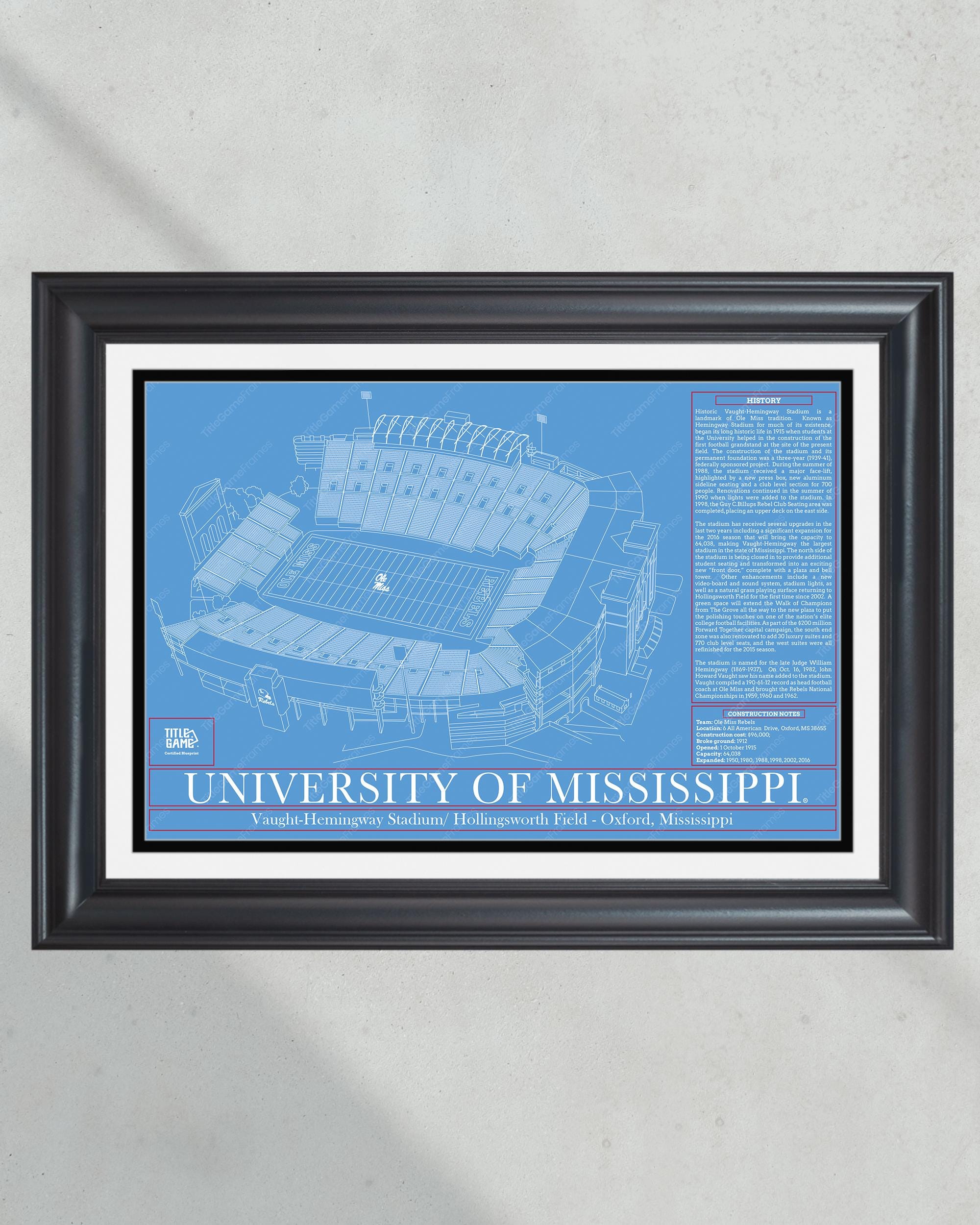 University of Mississippi Ole Miss Rebels Vaught Hemingway Stadium Blueprint PT60784