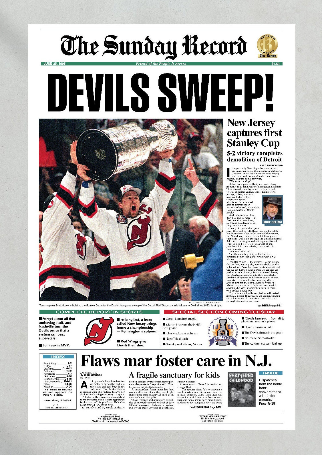 2000 NJ Devils Stanley Cup Champions Framed Newspaper Front -  Denmark