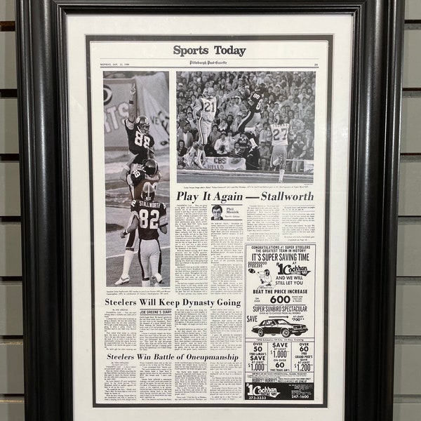 1980 Pittsburgh Steelers Super Bowl XIV Champions Framed Front Page Newspaper Print