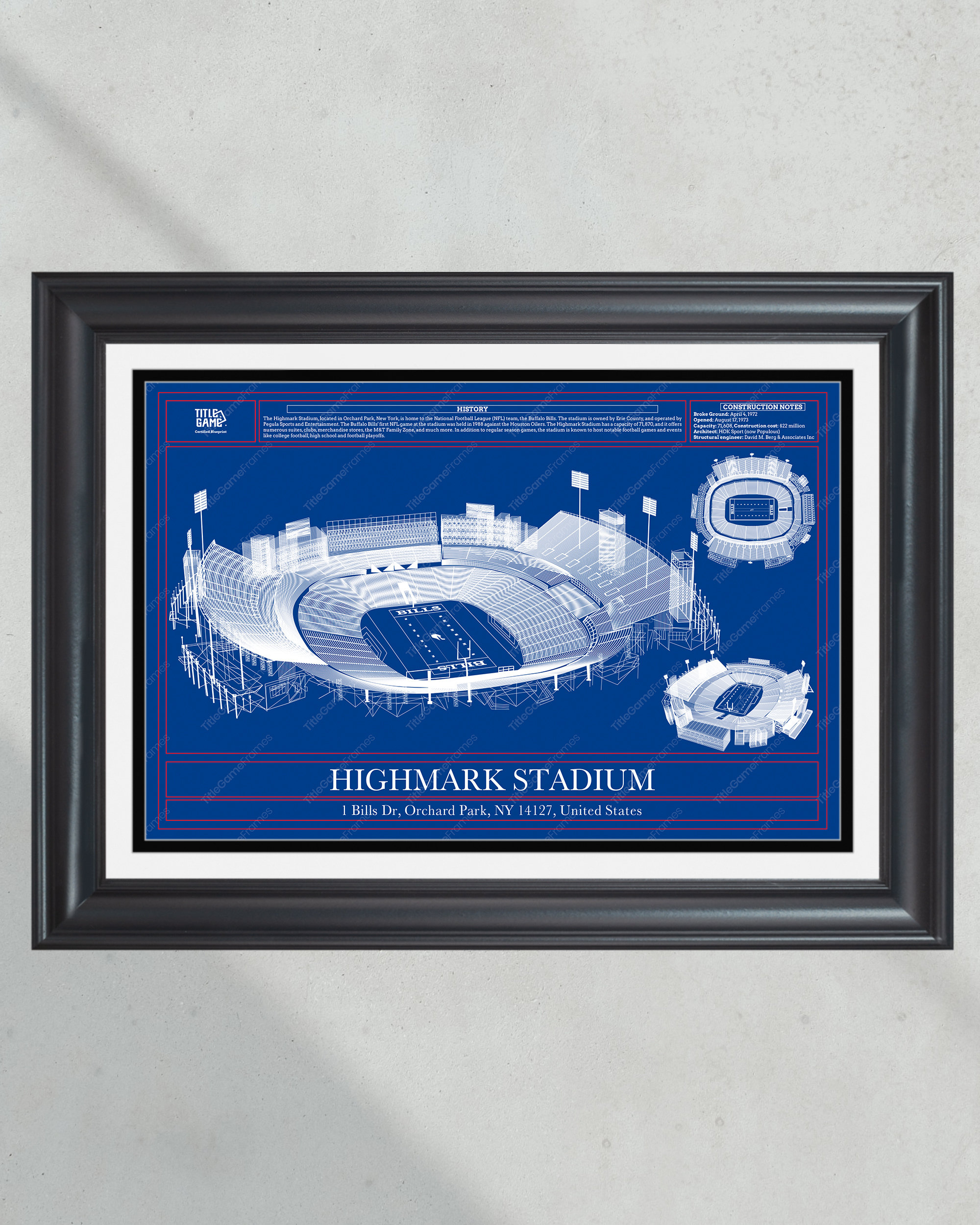 Buffalo Bills Highmark Stadium Blueprint Football Print PT60854