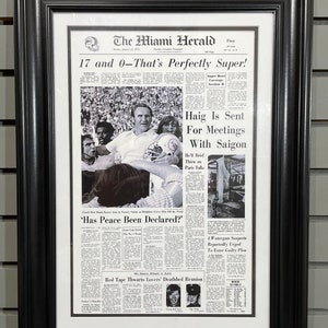 1973 Miami Dolphins Super Bowl VII Champions Framed Front Page Newspaper Print Don Shula