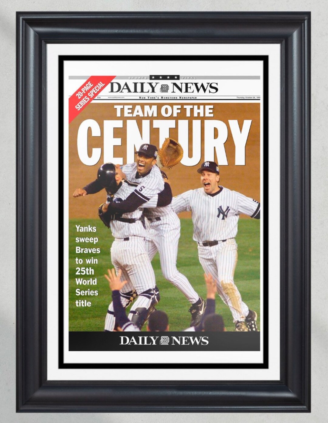 Derek Jeter Custom Framed Yankees Jersey Display with (2) Official 1996 &  1999 World Series Pins
