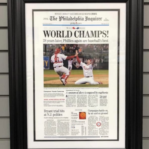 2008 Philadelphia Phillies World Series Champs Newspaper Front Page Framed HD Premium Print