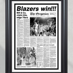 1977 PortlandTrailblazers NBA Champion gerahmter Zeitungsdruck - &#39;Blazers win!&#39;