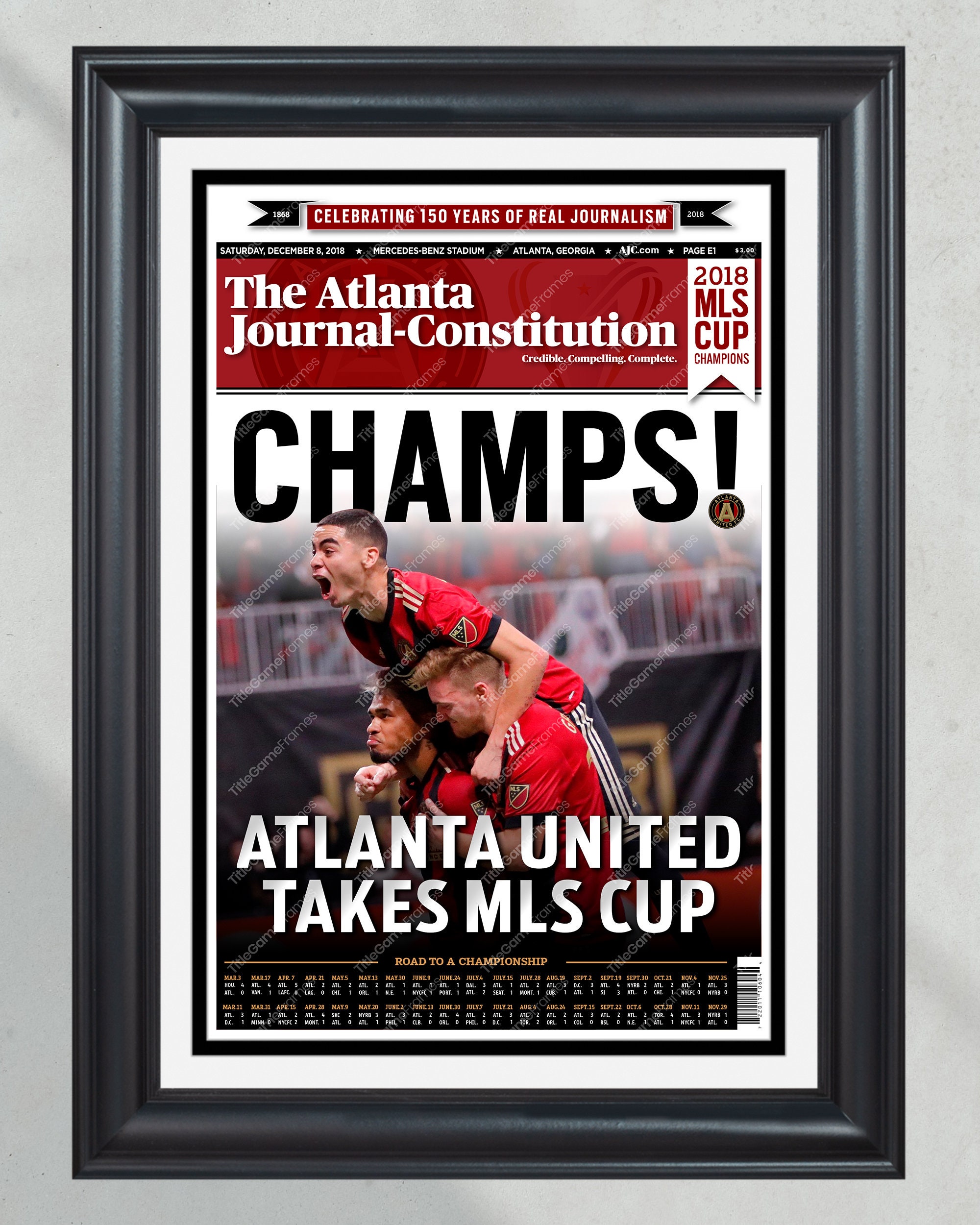 2018 Atlanta United MLS Cup Champions - 'CHAMPS!' Framed Newspaper Print PT60450