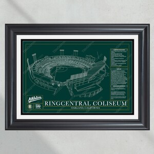 Oakland A’s RingCentral Stadium Ballpark Blueprint Baseball Wall Art