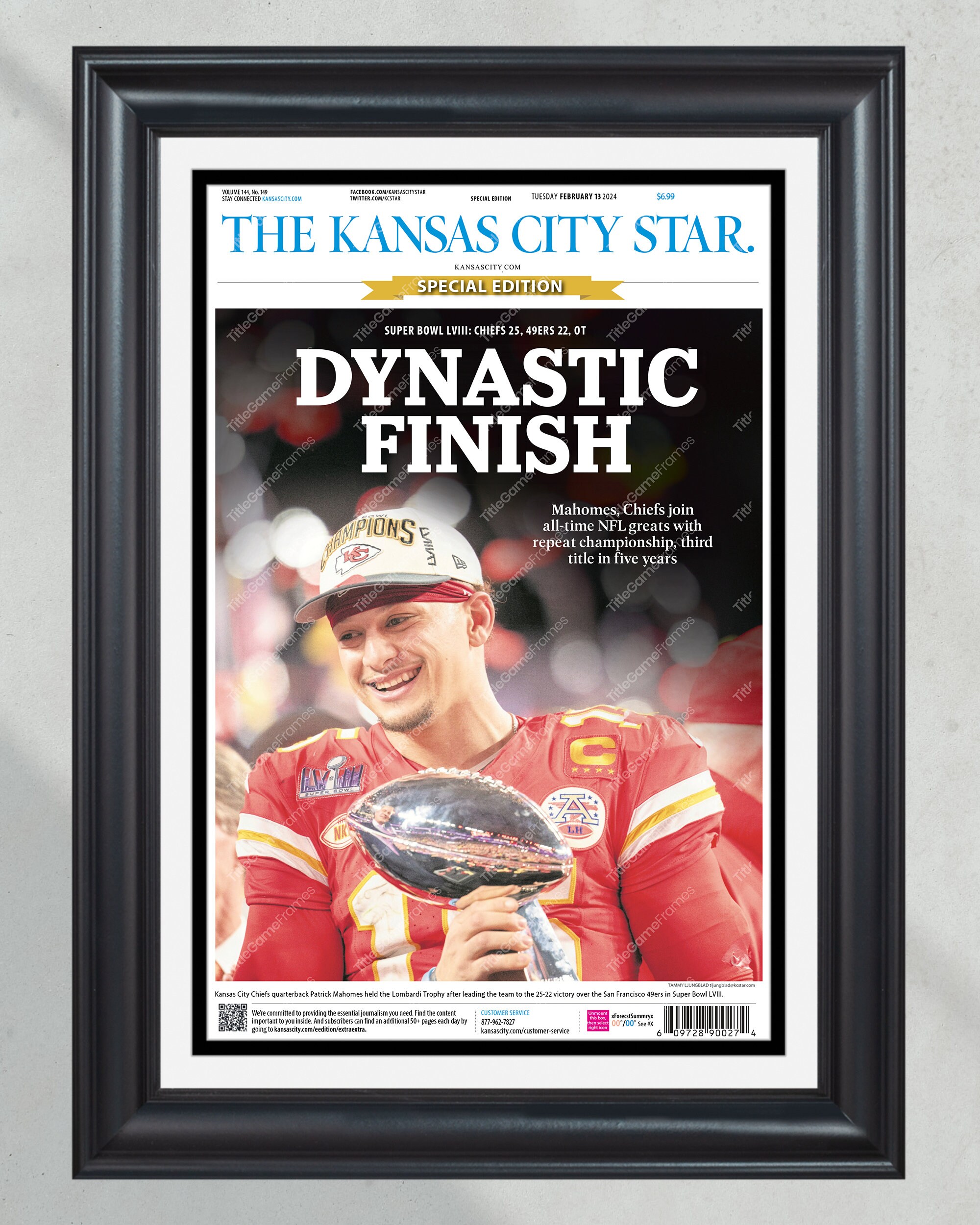 2024 Special Edition: Kansas City Chiefs "DYNASTIC FINISH!" Super Bowl LVIII Champions Commemorative Print PT60909