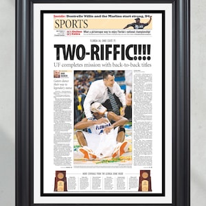 2007 Florida Gators &#39;TWO-riffic!!!&#39; NCAA Basketball Champions - Framed Newspaper