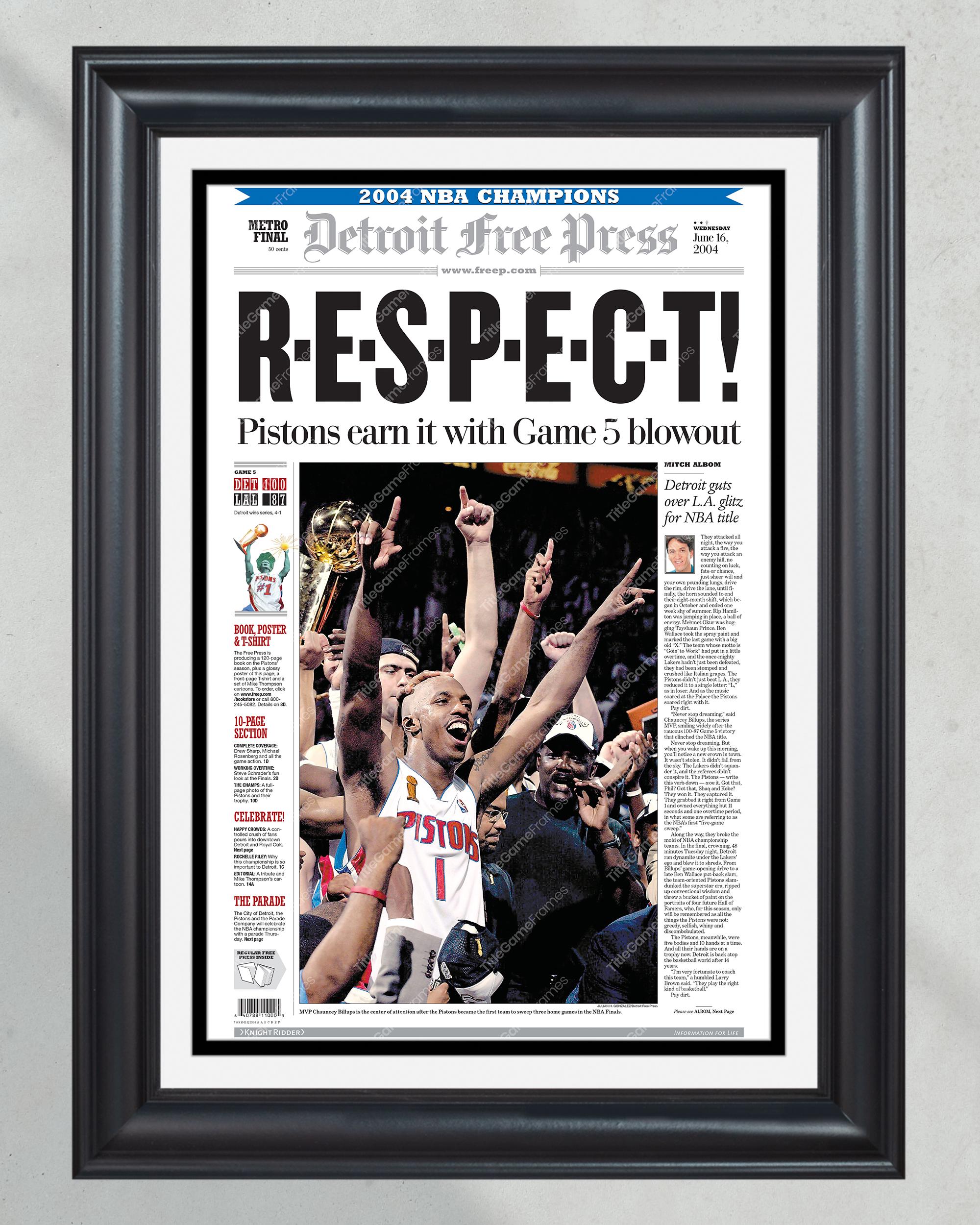 2004 Detroit Pistons NBA Champions - 'Respect' Framed Newspaper Cover PT60295