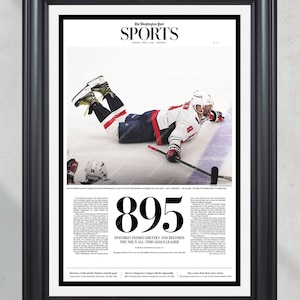 2025 Alex Ovechkin bricht den NHL Tor-Rekord: '895 Tore' Sonderformat gerahmte Zeitung