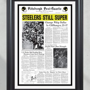 1976 Pittsburgh Steelers Super Bowl X  Champions Framed Front Page Newspaper Print